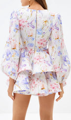 Engla Lantern Sleeve Printed Mini Dress Flowering Girl