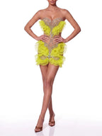 Sovrin Strapless Mesh Crystal Mini Dress Flowering Girl