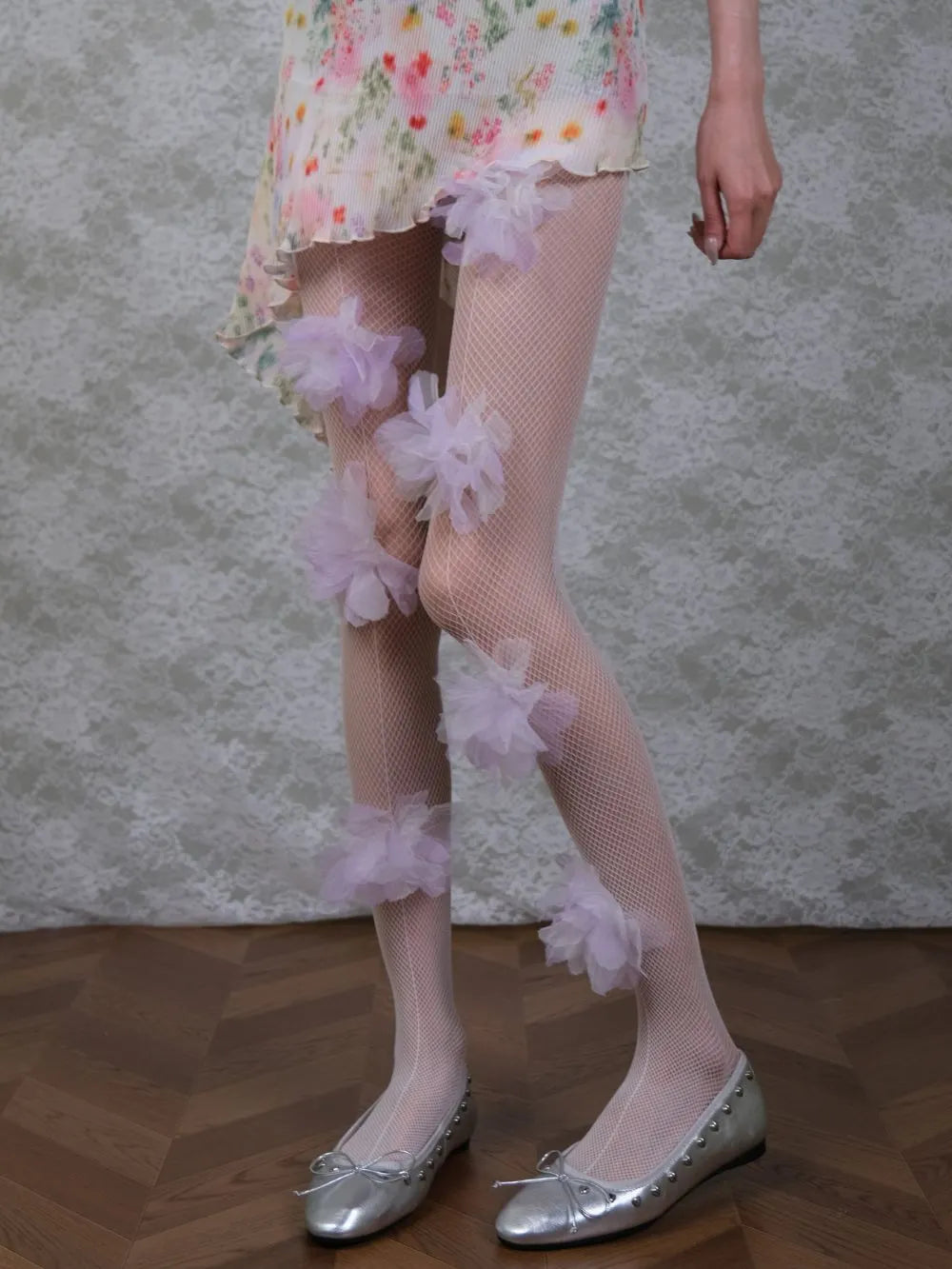 Marsai Purple Flower Embellished Tights Flowering Girl