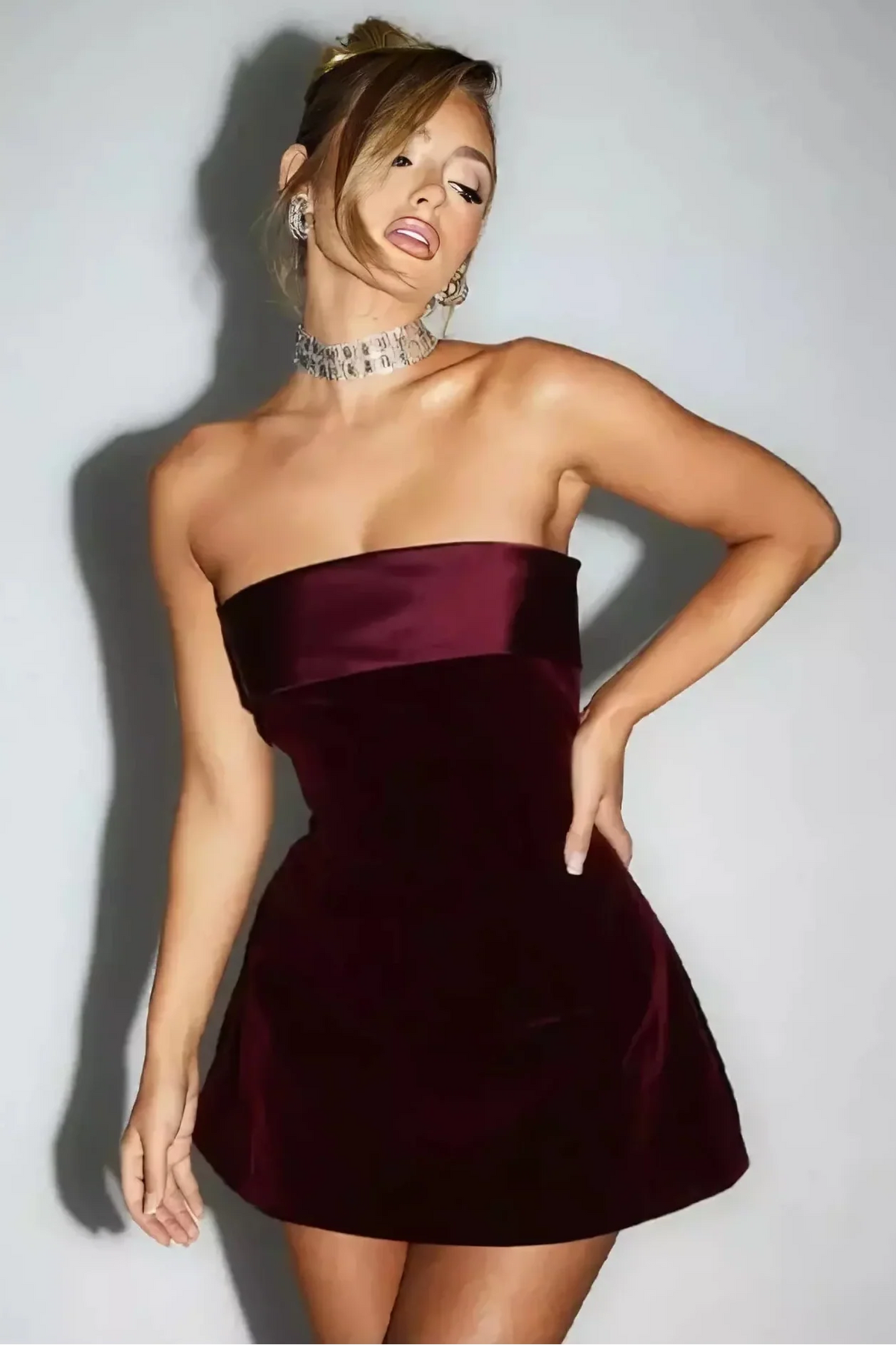 Mariela Strapless Velvet Mini Dress Flowering Girl