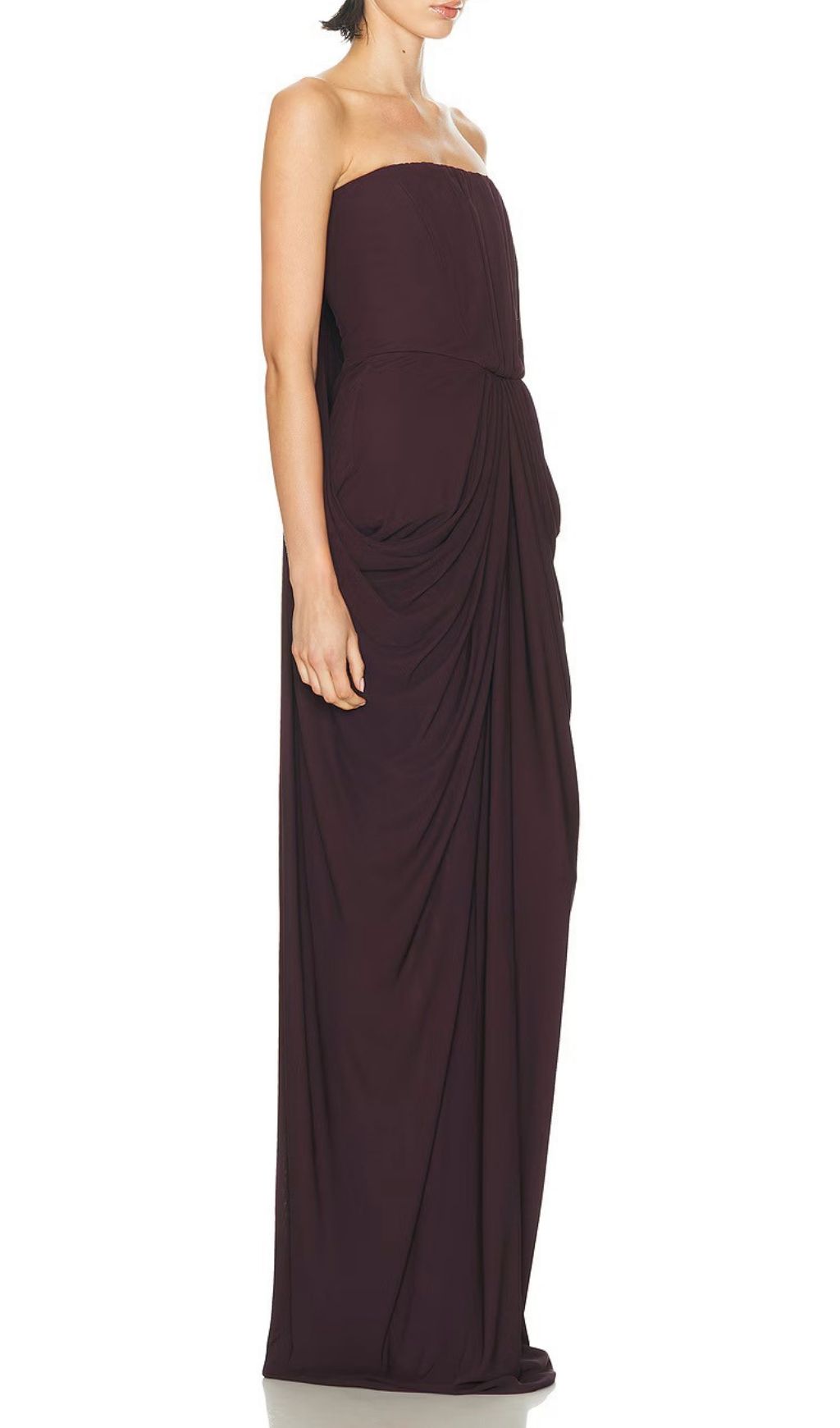 Katrice Coffee Strapless Ruched Maxi Dress Flowering Girl