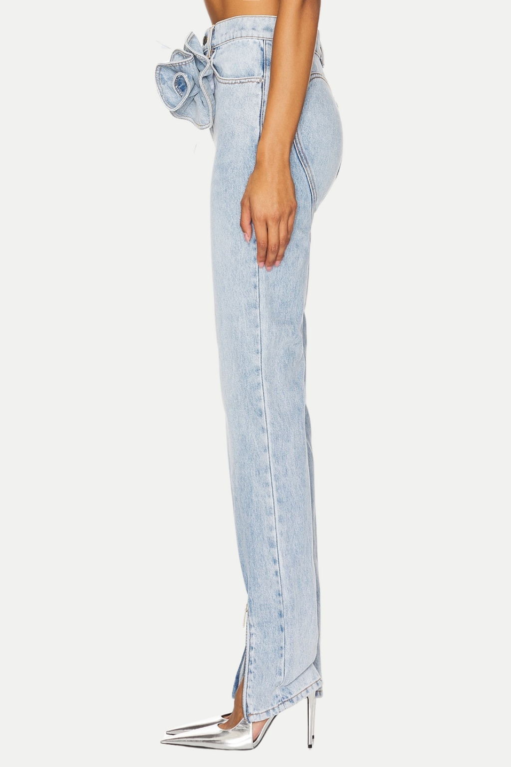 Quinta Floral Zip-Hem Skinny Jeans in pale blue Flowering Girl