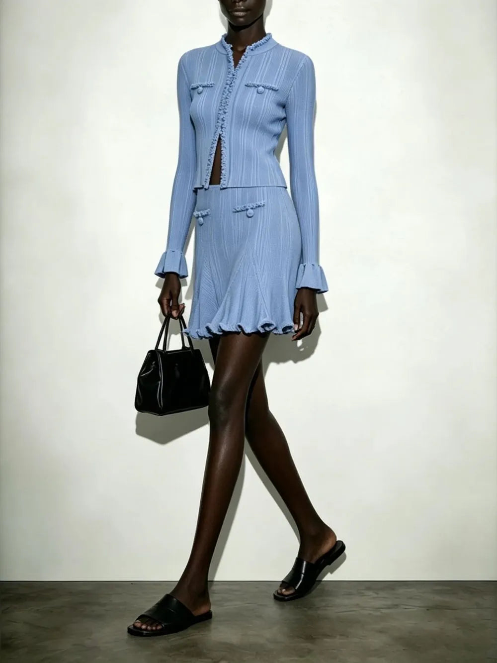 Julio Blue Cardigan & Mini Skirt Set Flowering Girl