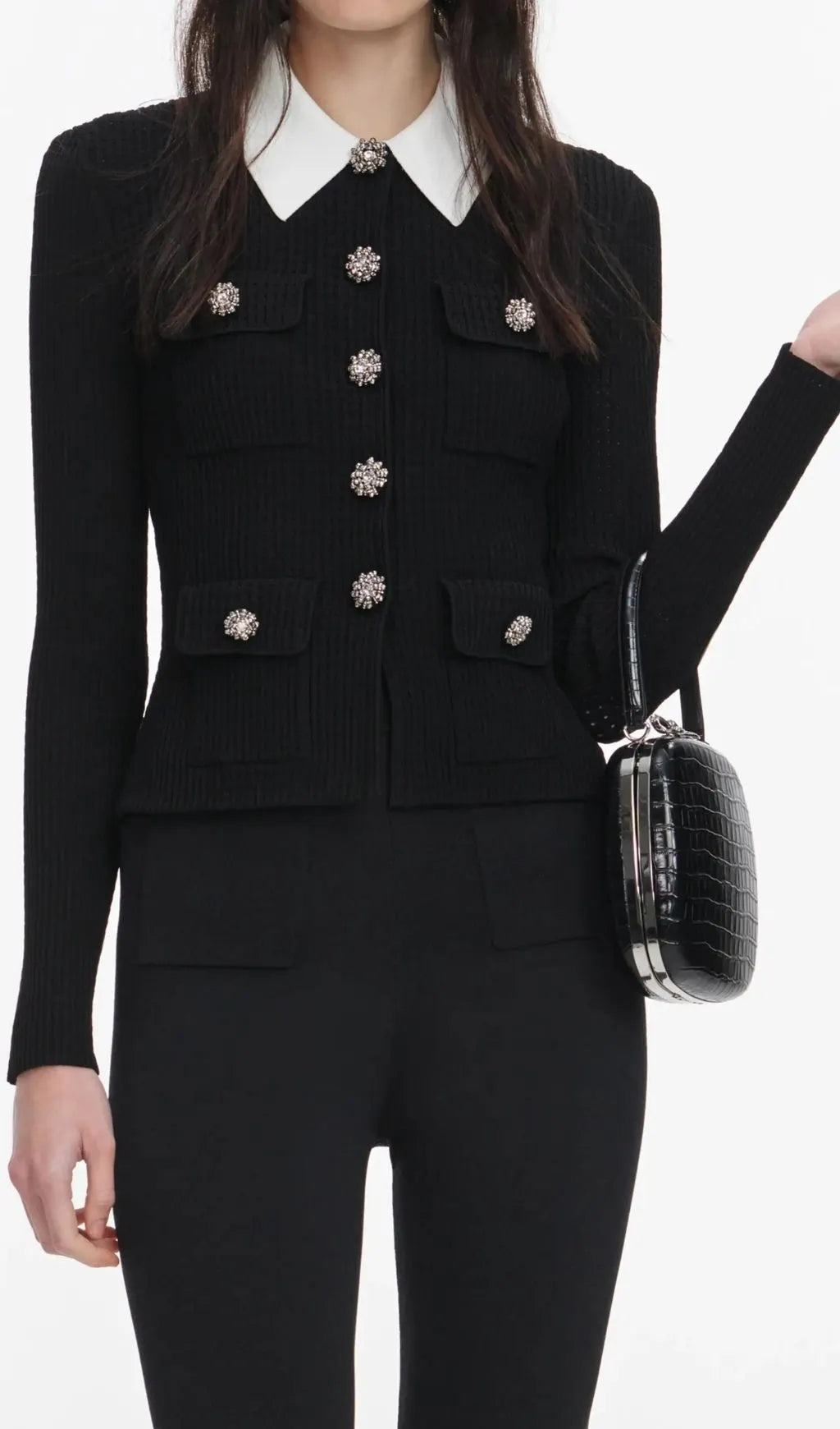 Jocelyn Black 9-Button Embellished Knit Jacket Flowering Girl