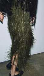 Kalama Green Beaded Tassel Midi Skirt Flowering Girl