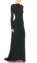 Iiona Black Backless Long Sleeve Maxi Dress Flowering Girl