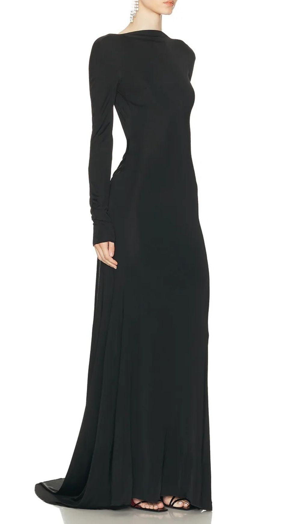 Iiona Black Backless Long Sleeve Maxi Dress Flowering Girl