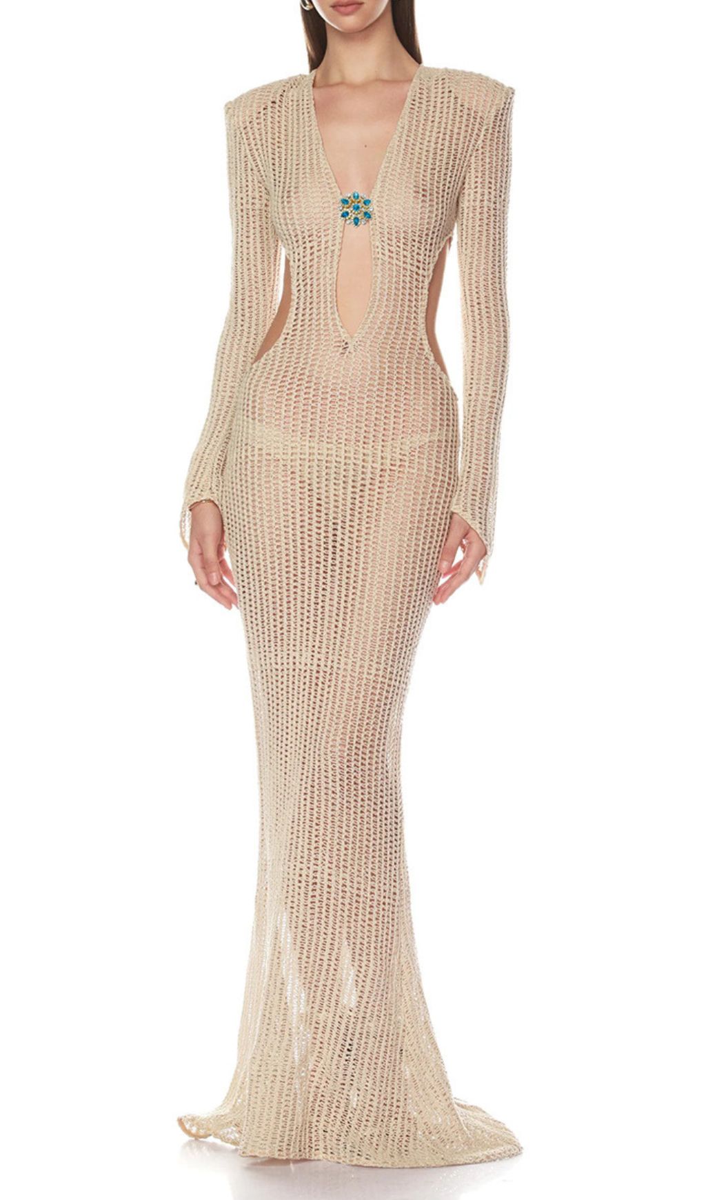 Jacory Long Sleeve Cutout Maxi Dress Flowering Girl