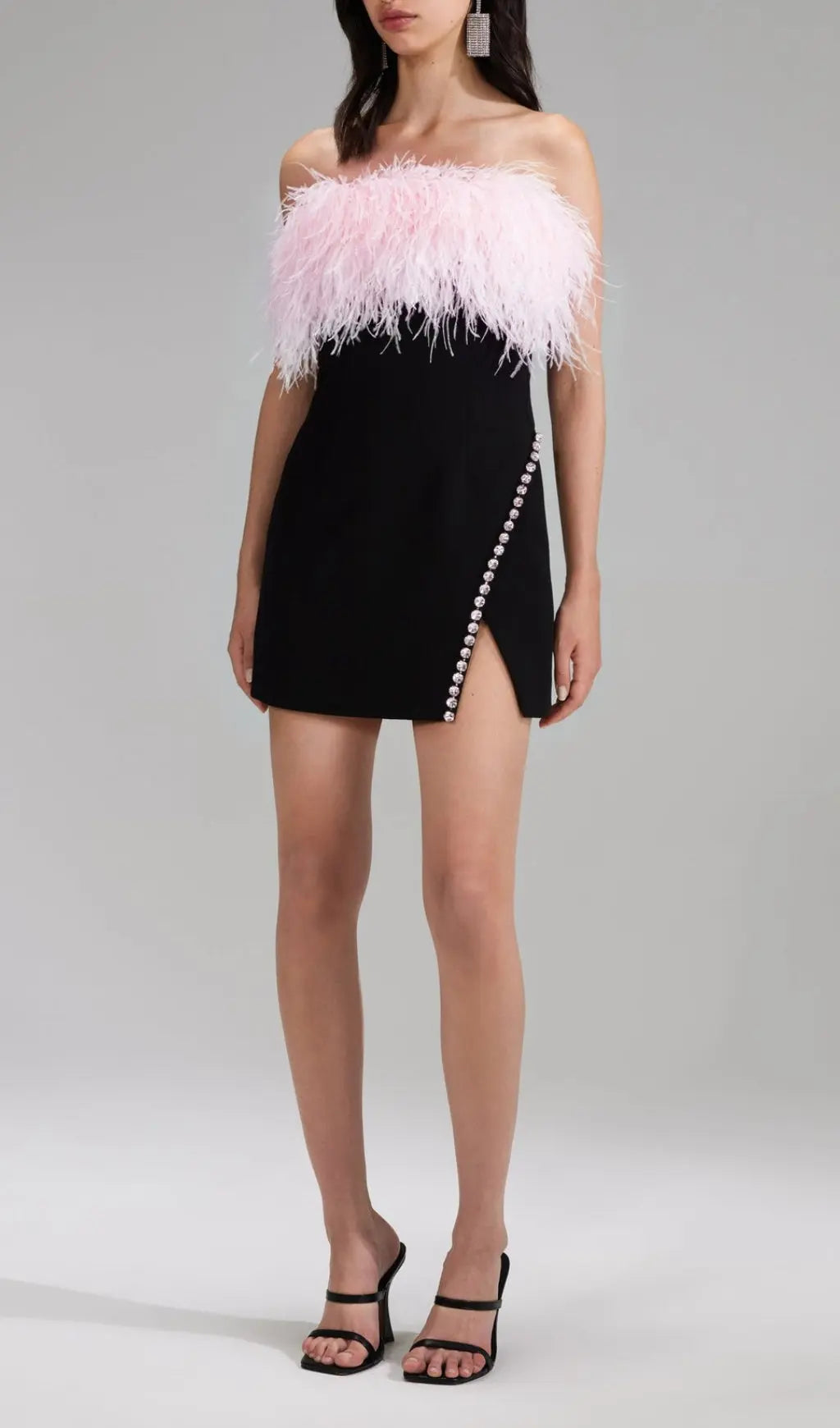 Bandage Feather Crystal Mini Dress In Black Flowering Girl