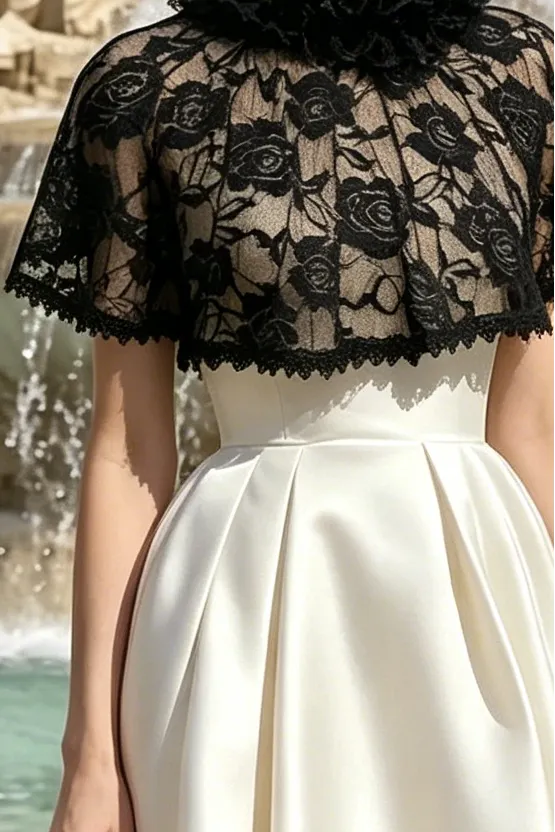 Sharon Minimalist Spaghetti Strap Midi Dress With Cape- Off-White Flowering Girl
