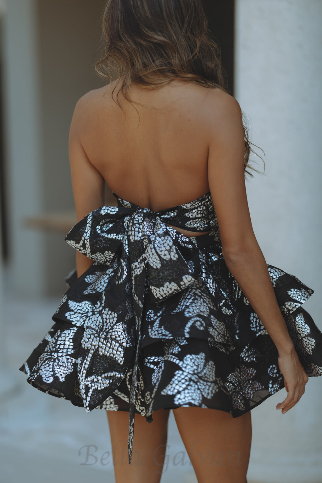 floral halter mini dress in silver Flowering Girl