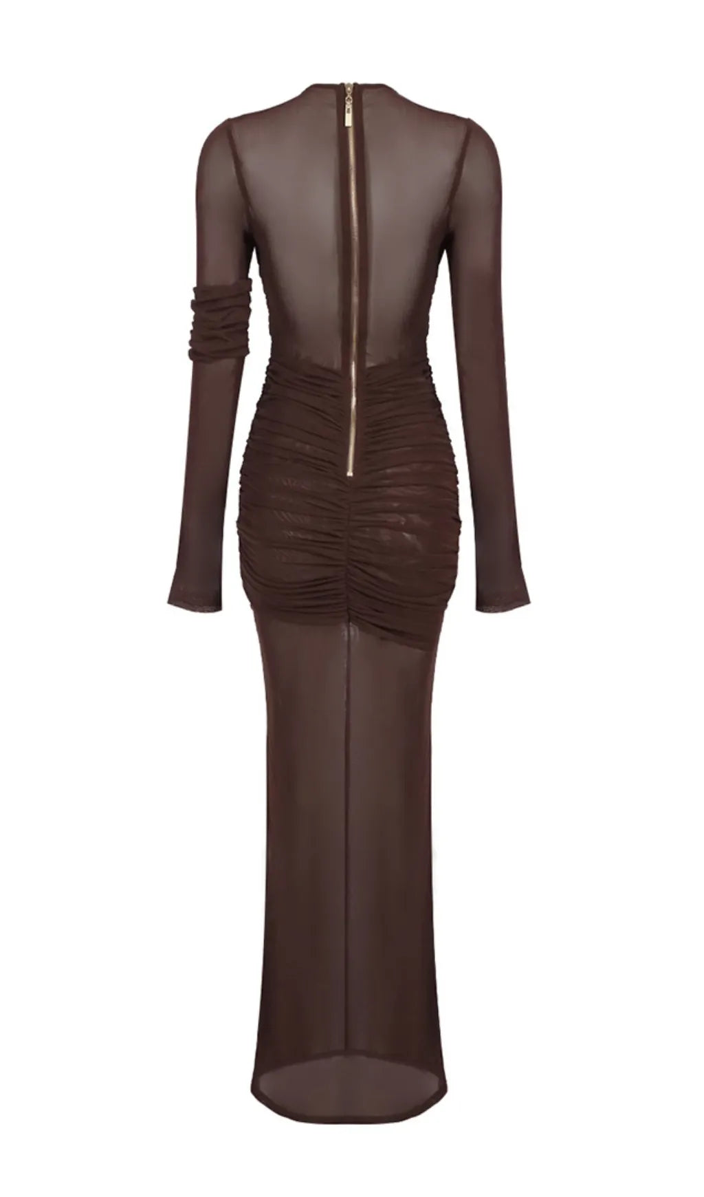 Long Sleeve Mesh Insert Draped Maxi Dress Flowering Girl