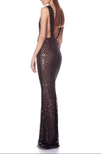 Rebecca Bow Sequin Embellished v Neck Maxi Dress In Black Flowering Girl