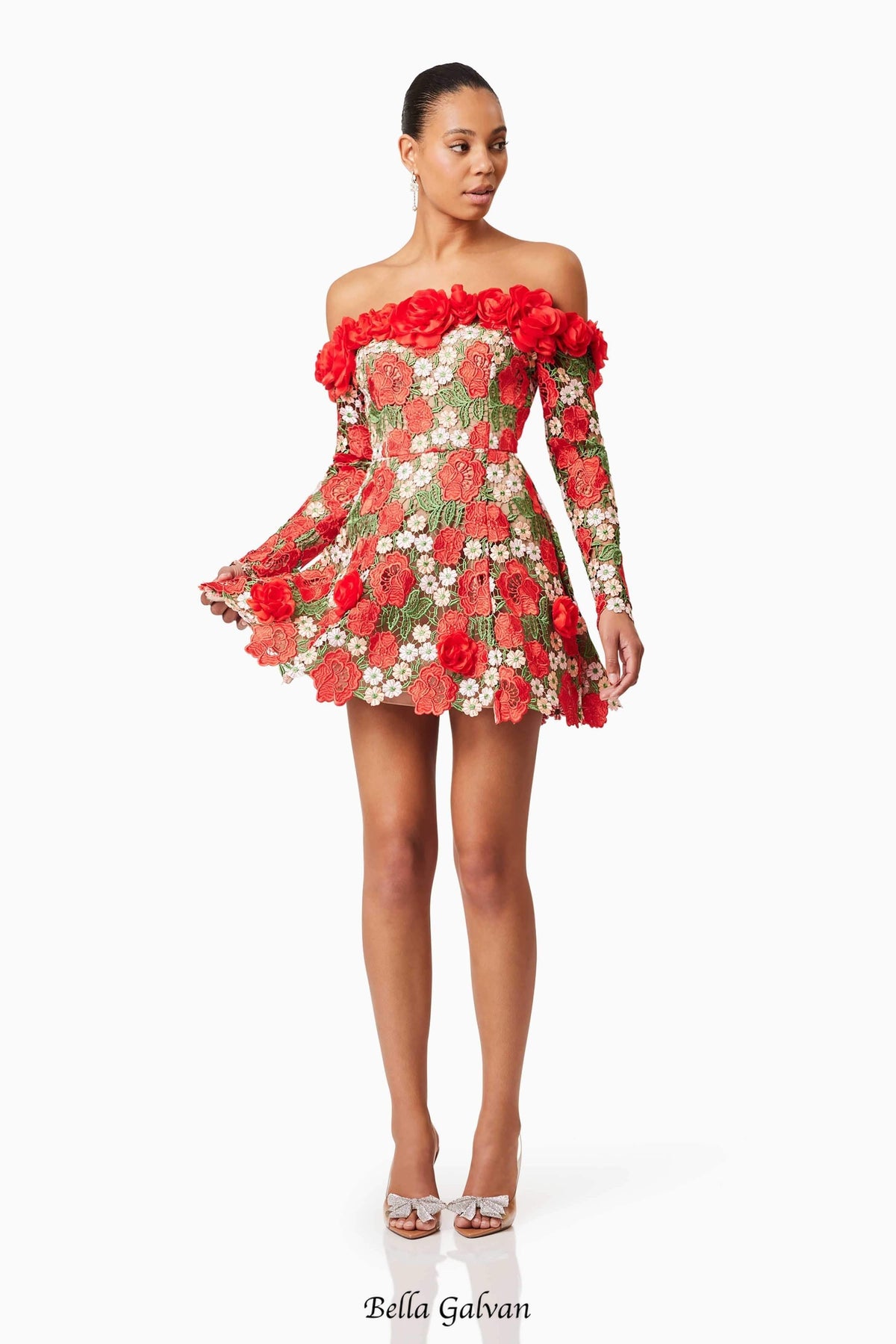 genevieve Rose flower strapless mini Dress In Red Flowering Girl