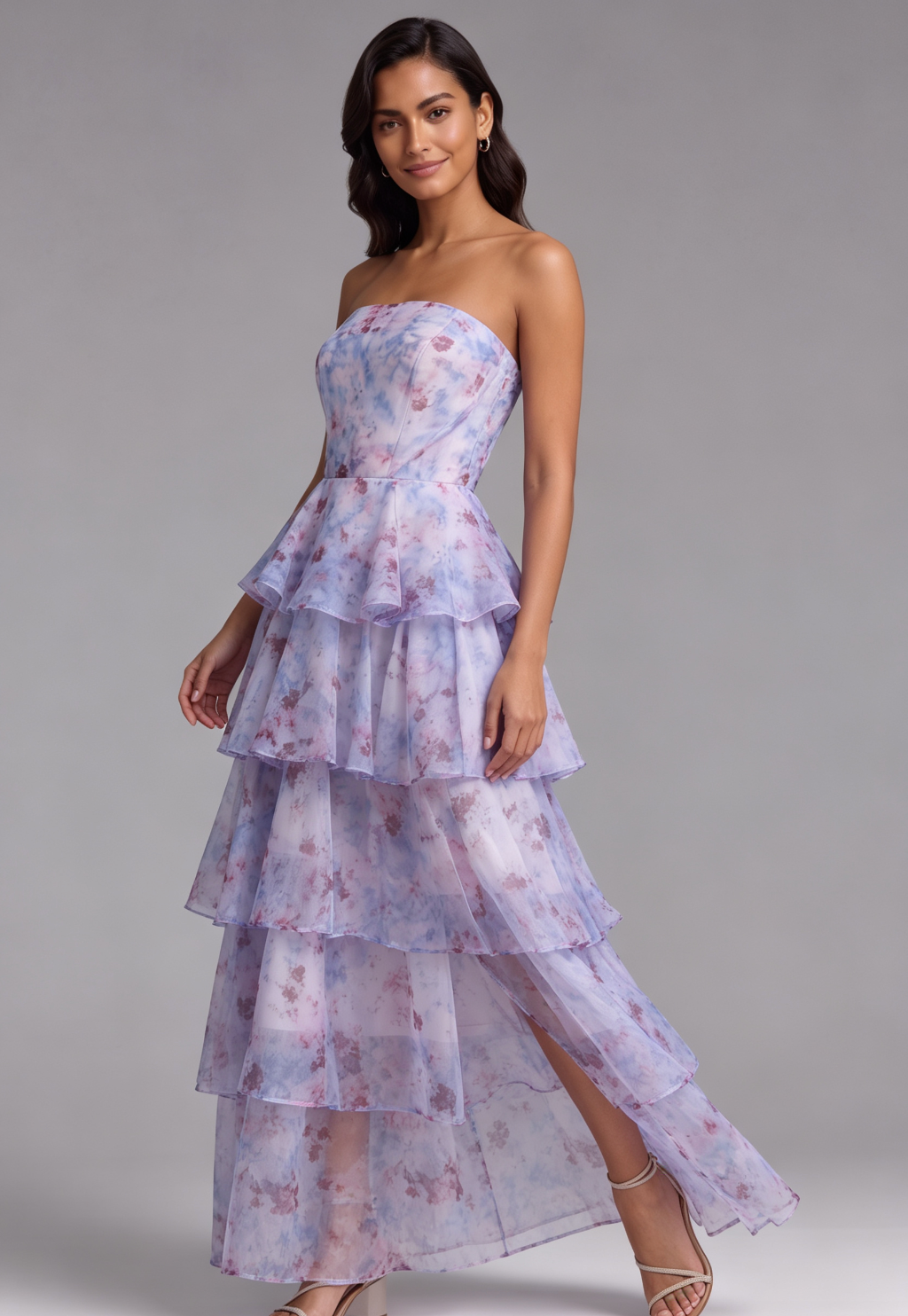 Floral Tiered Strapless Maxi Dress Flowering Girl