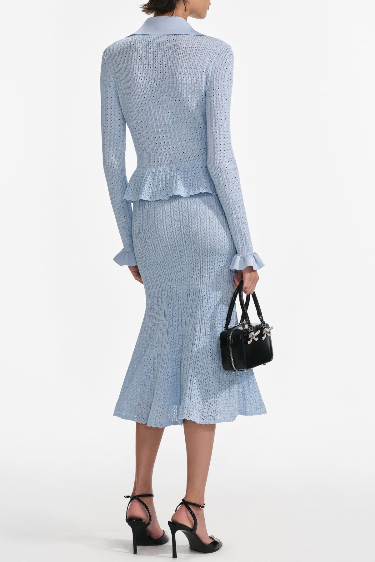 Lillian Blue Pointelle Peplum Knit Midi Dress Flowering Girl