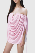 Odruta Off Shoulder Draped Top - Pink Flowering Girl