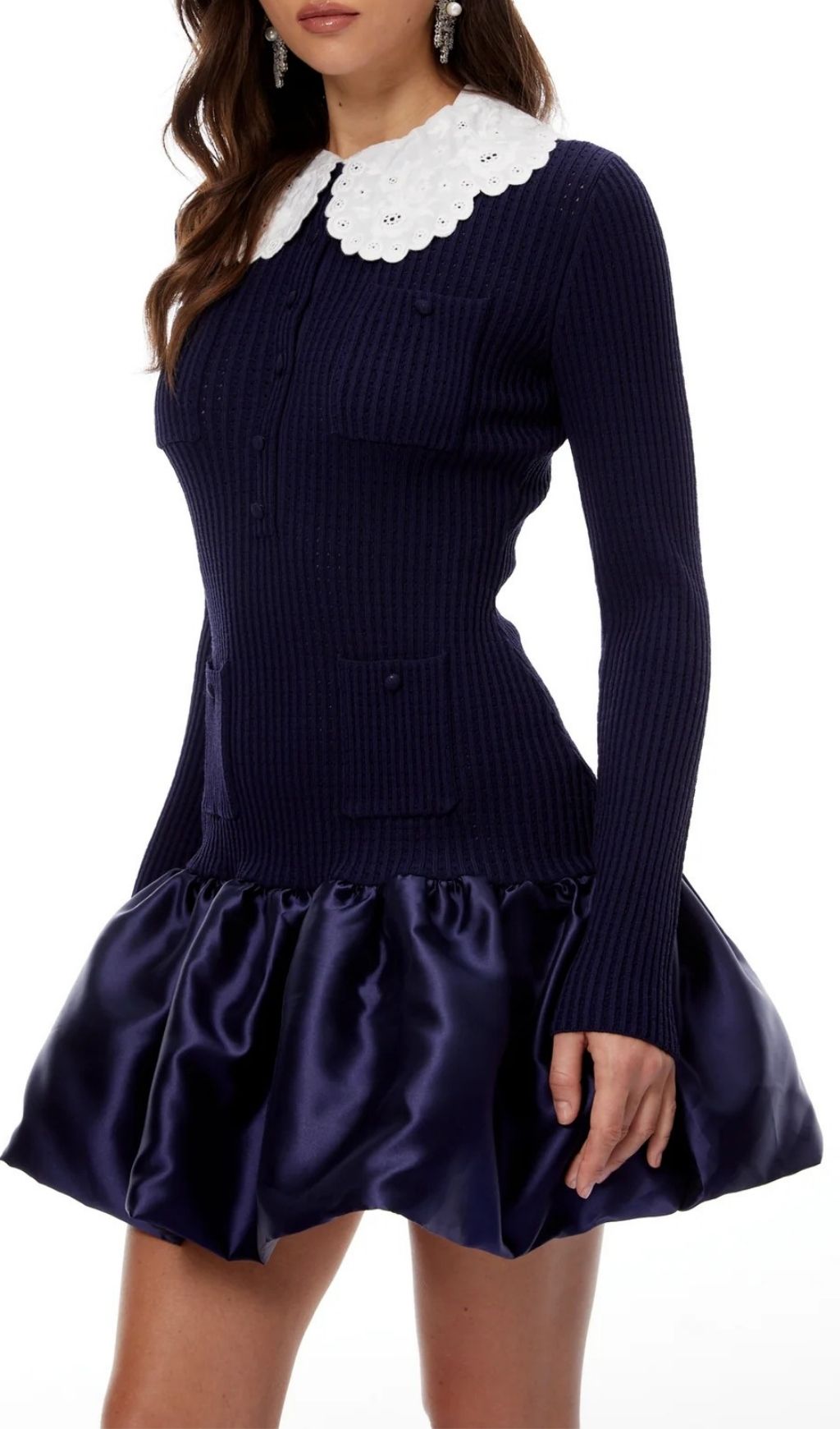 Kay Navy Long Sleeve Knit Mini Dress Flowering Girl