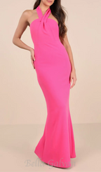 halter neck backless maxi dress in pink Flowering Girl