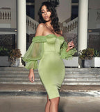 Satin Strapless Puff Sleeve Mini Dress In Mint Flowering Girl