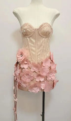 Kelly Sequin 3d Flower Patchwork Mini Dress - Pink Flowering Girl