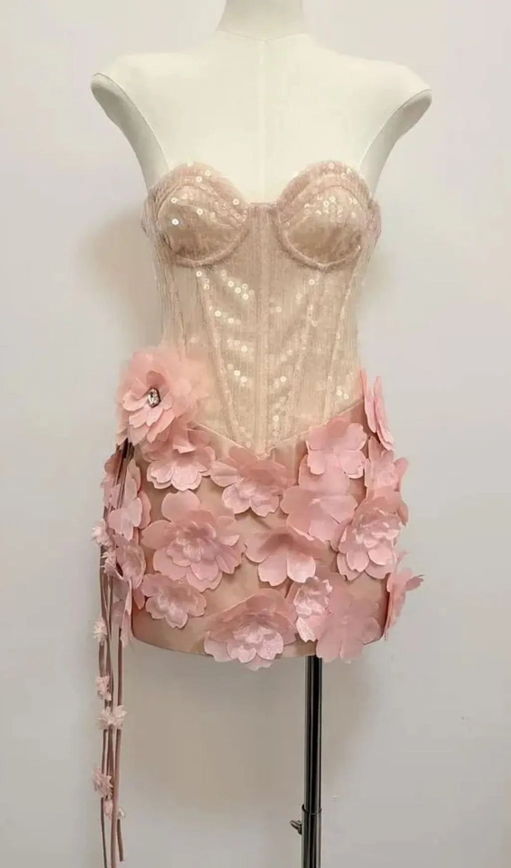 Kelly Sequin 3d Flower Patchwork Mini Dress - Pink Flowering Girl