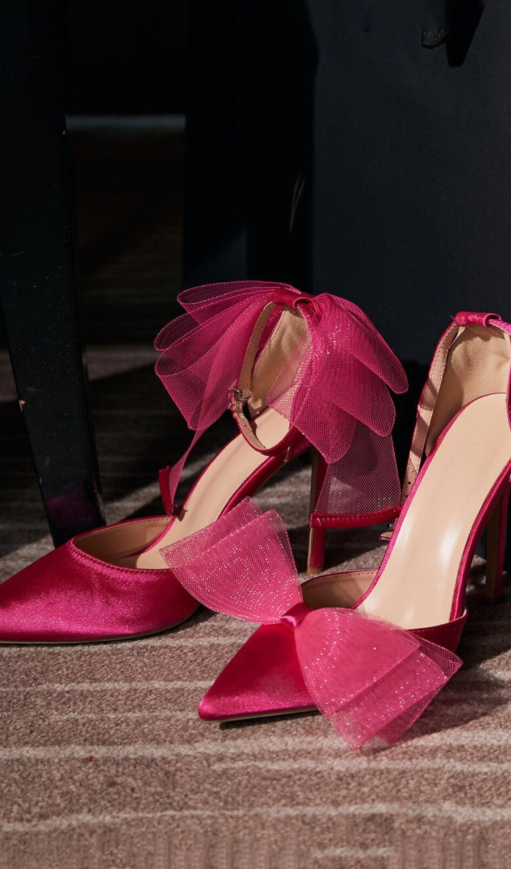 Ariane Satin Bow Heels In Hot Pink Flowering Girl
