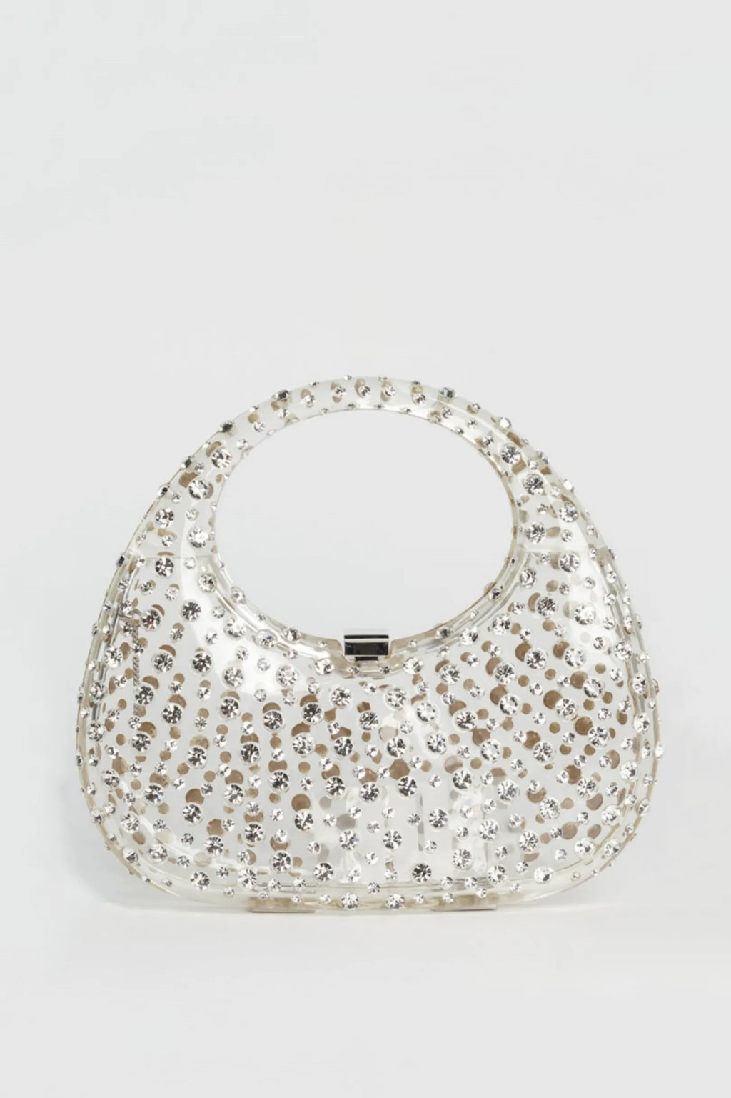 Annabel Clear Crystal Embellished Acrylic Clutch - White Flowering Girl