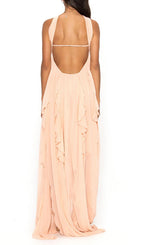 Frayne Nudepink Layered Backless Maxi Dress Flowering Girl