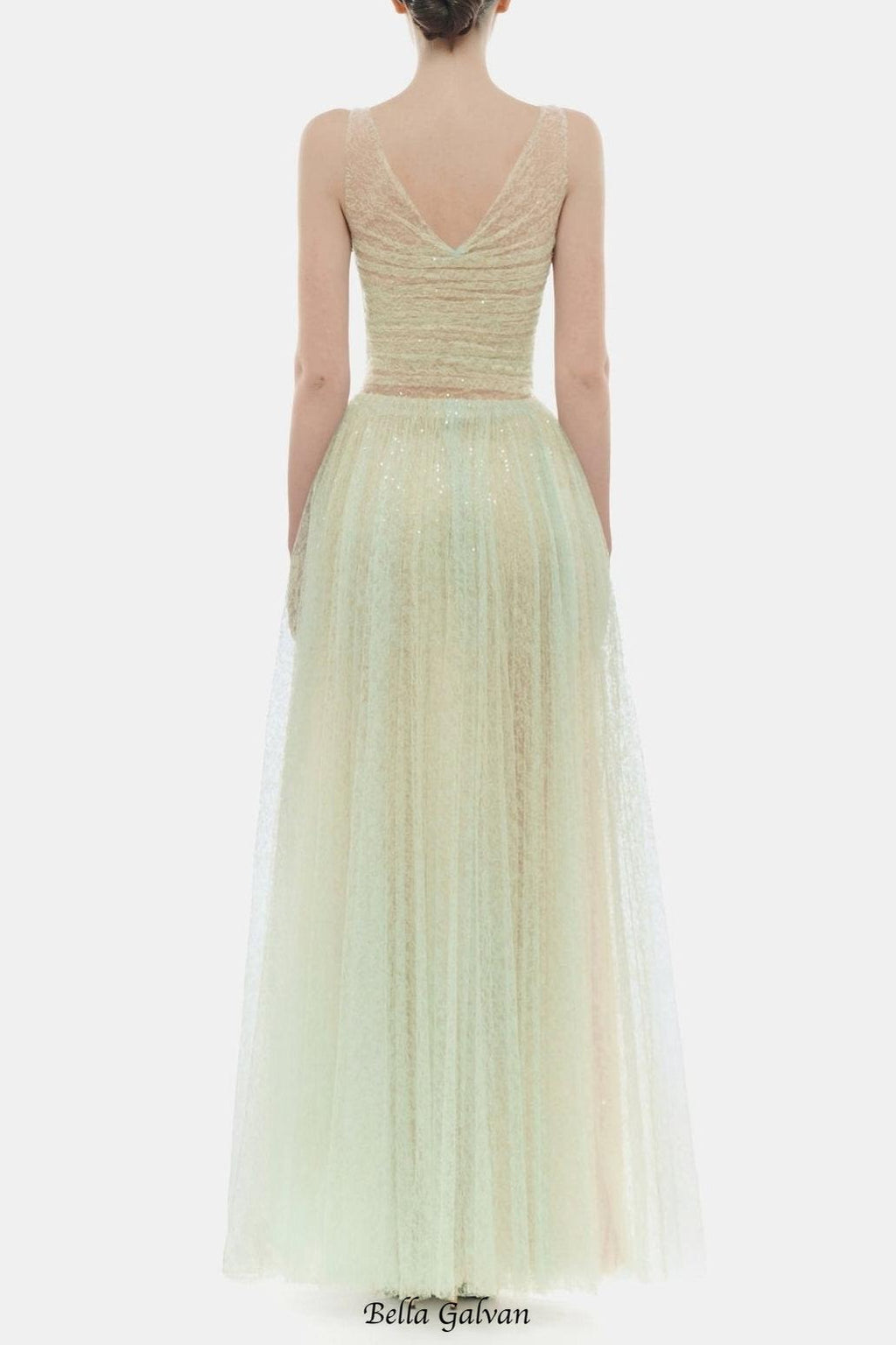 Monica Mint Draped Tulle Fishbone Maxi Dress Flowering Girl
