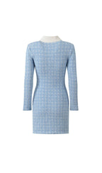 Blue Check Collared Knit Mini Dress Flowering Girl