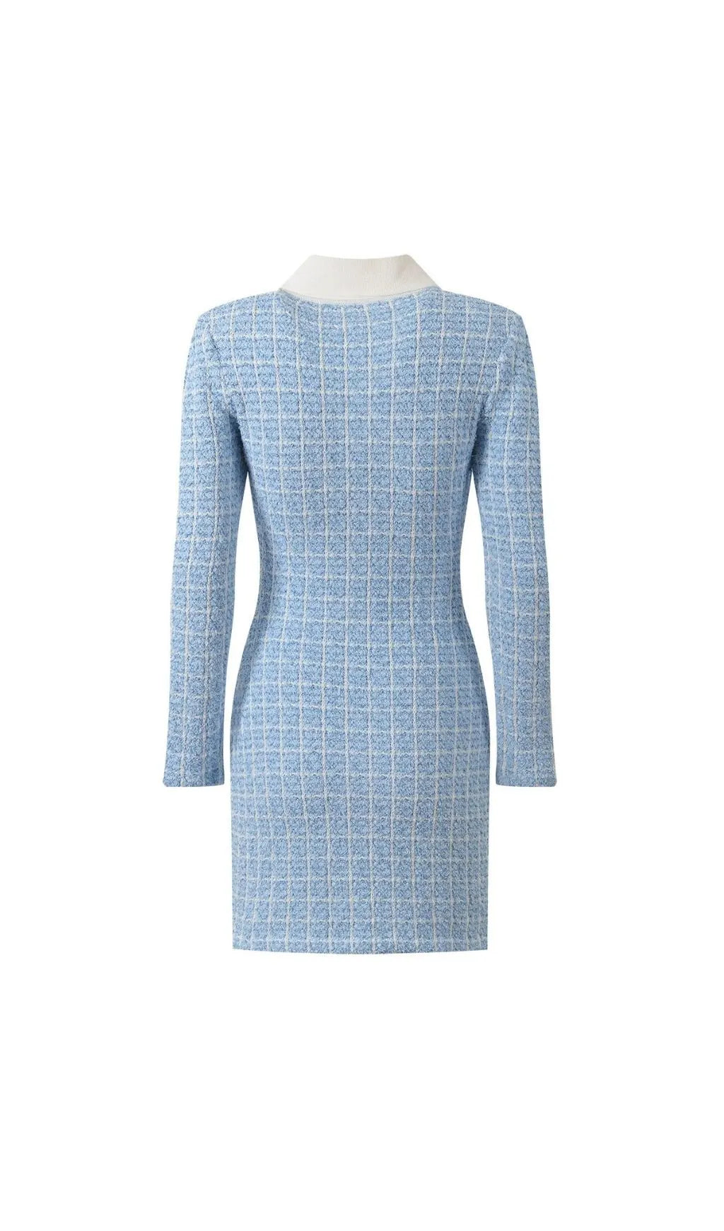 Blue Check Collared Knit Mini Dress Flowering Girl
