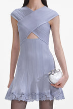 Blue Knit Lace Cutout Mini Dress Flowering Girl