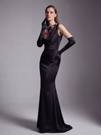 Anila Black Featuring Floral Embroidery Jersey Maxi Dress Flowering Girl