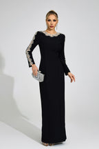 Tiffany Rhinestone Embellished Cutout Maxi Dress - Black Flowering Girl