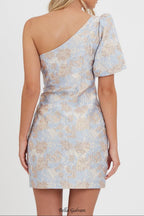 one-shoulder jacquard mini dress in blue-multi Flowering Girl