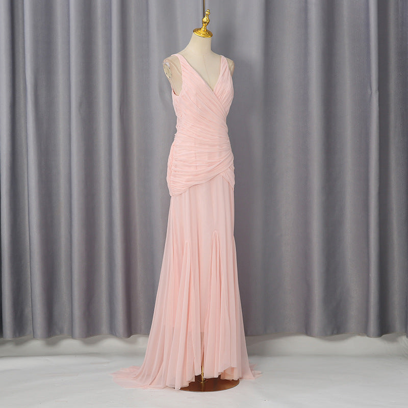 Pale Pink Lightweight Jersey Mermaid Gown Flowering Girl