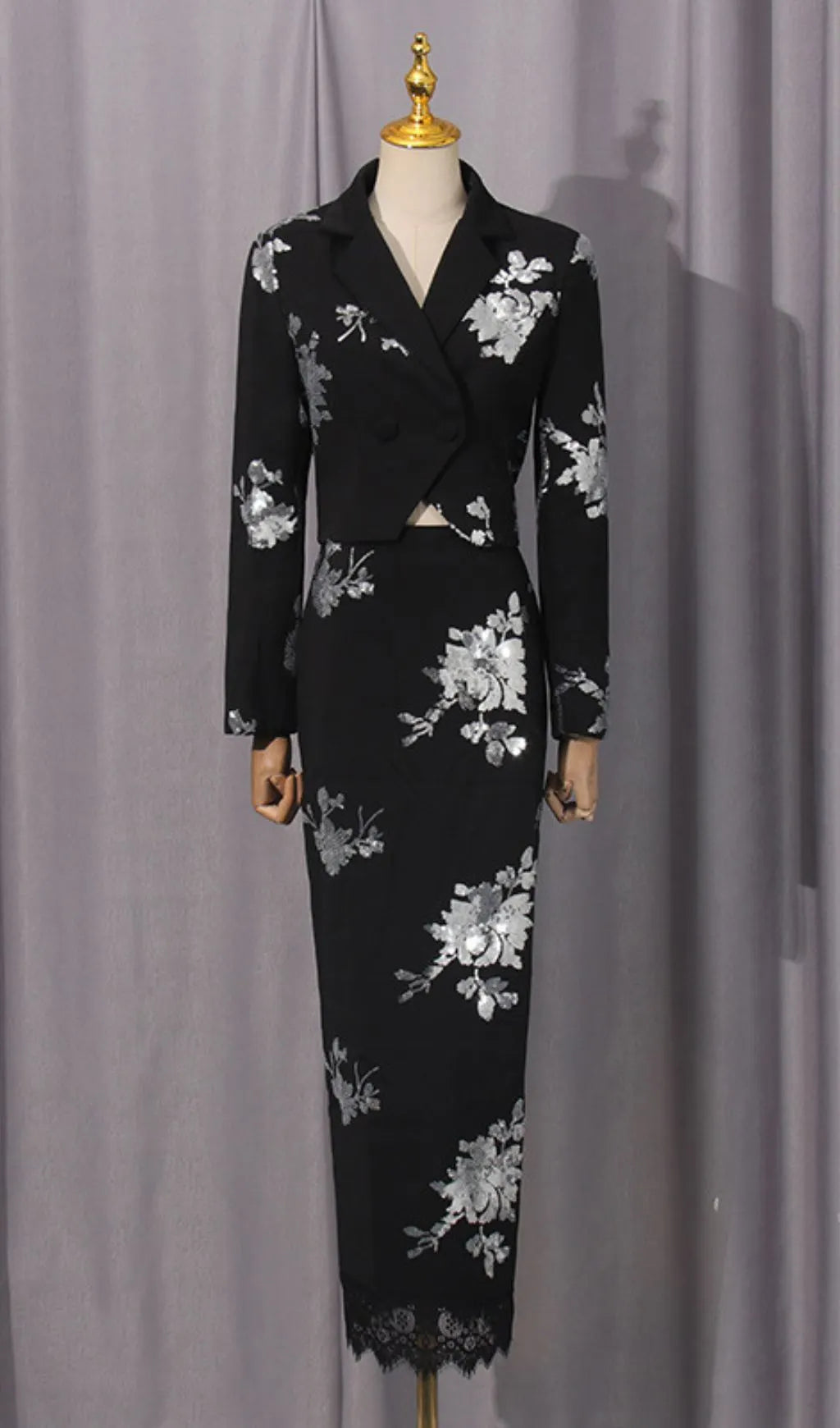 Gonca Sequin Flower Embellished Two-Piece Set Flowering Girl