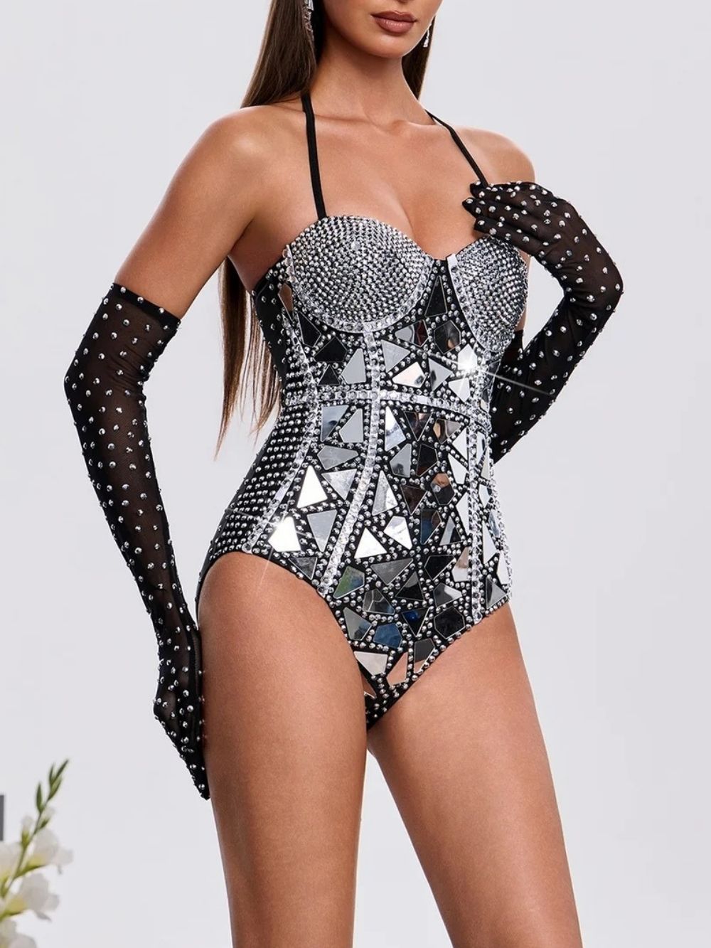 Nardex Rhinestone Sequin Bodysuit Flowering Girl
