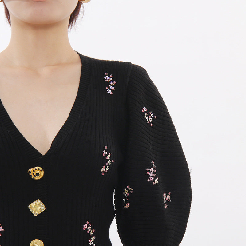 Ichiko Black Embellished Sweater Flowering Girl