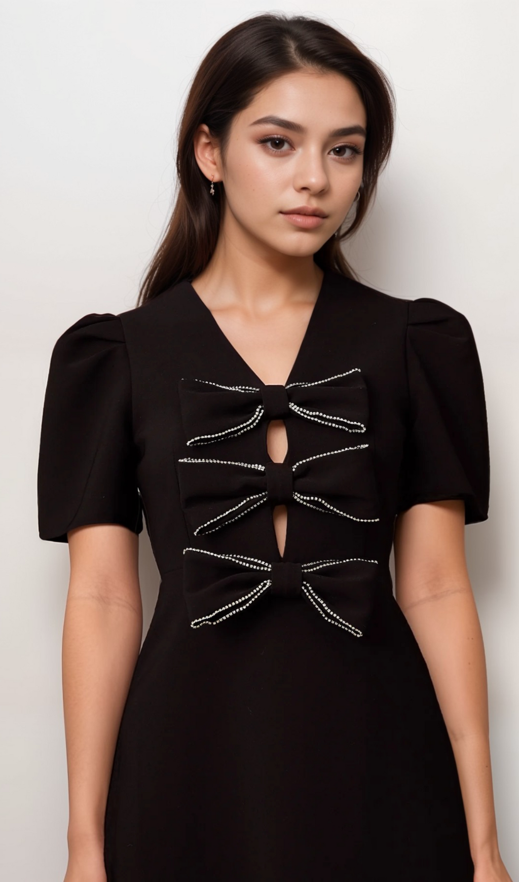 Tania black bowknot embellished mini dress Flowering Girl