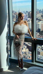 Feather Sequin Two Piece Set In White Flowering Girl