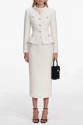 Michaelia Cream Boucle Tailored Midi Dress Set Flowering Girl
