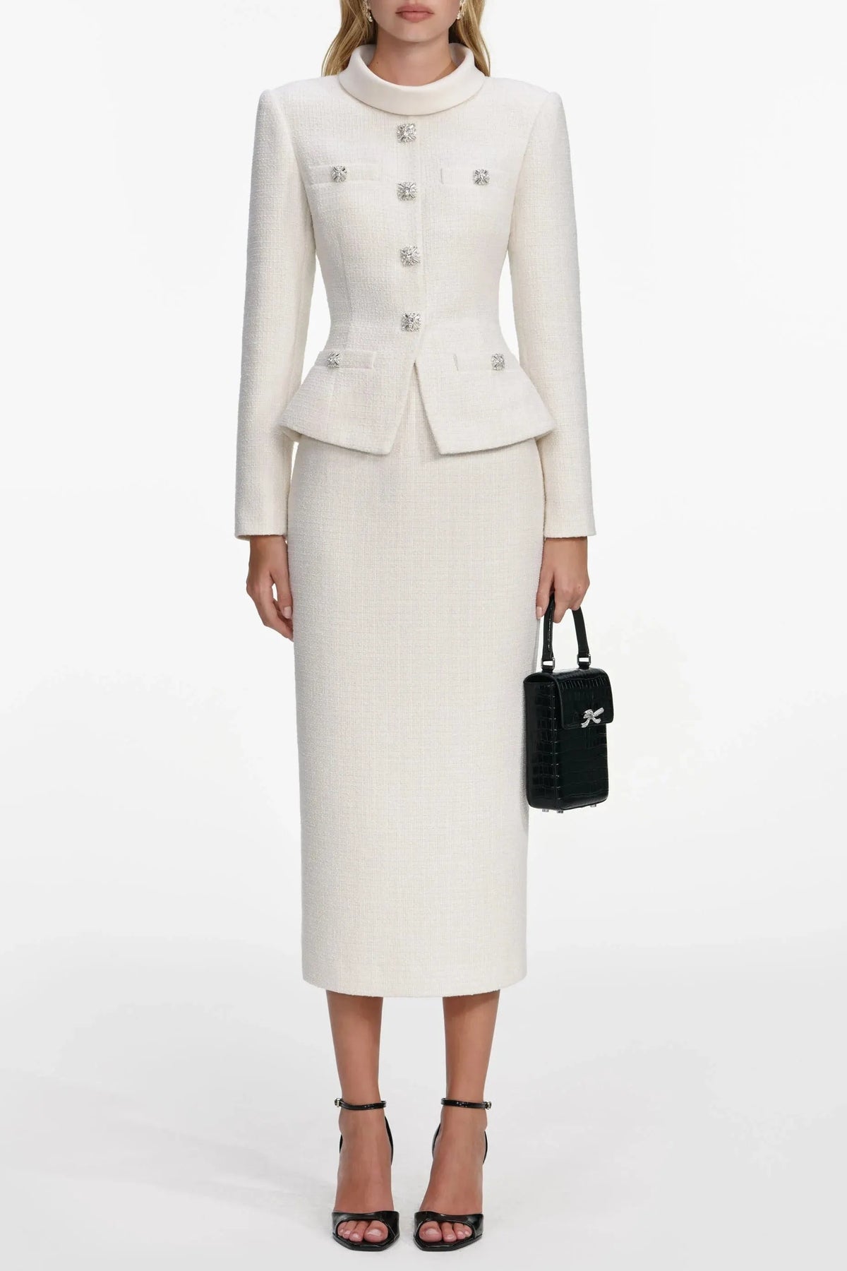 Michaelia Cream Boucle Tailored Midi Dress Set Flowering Girl