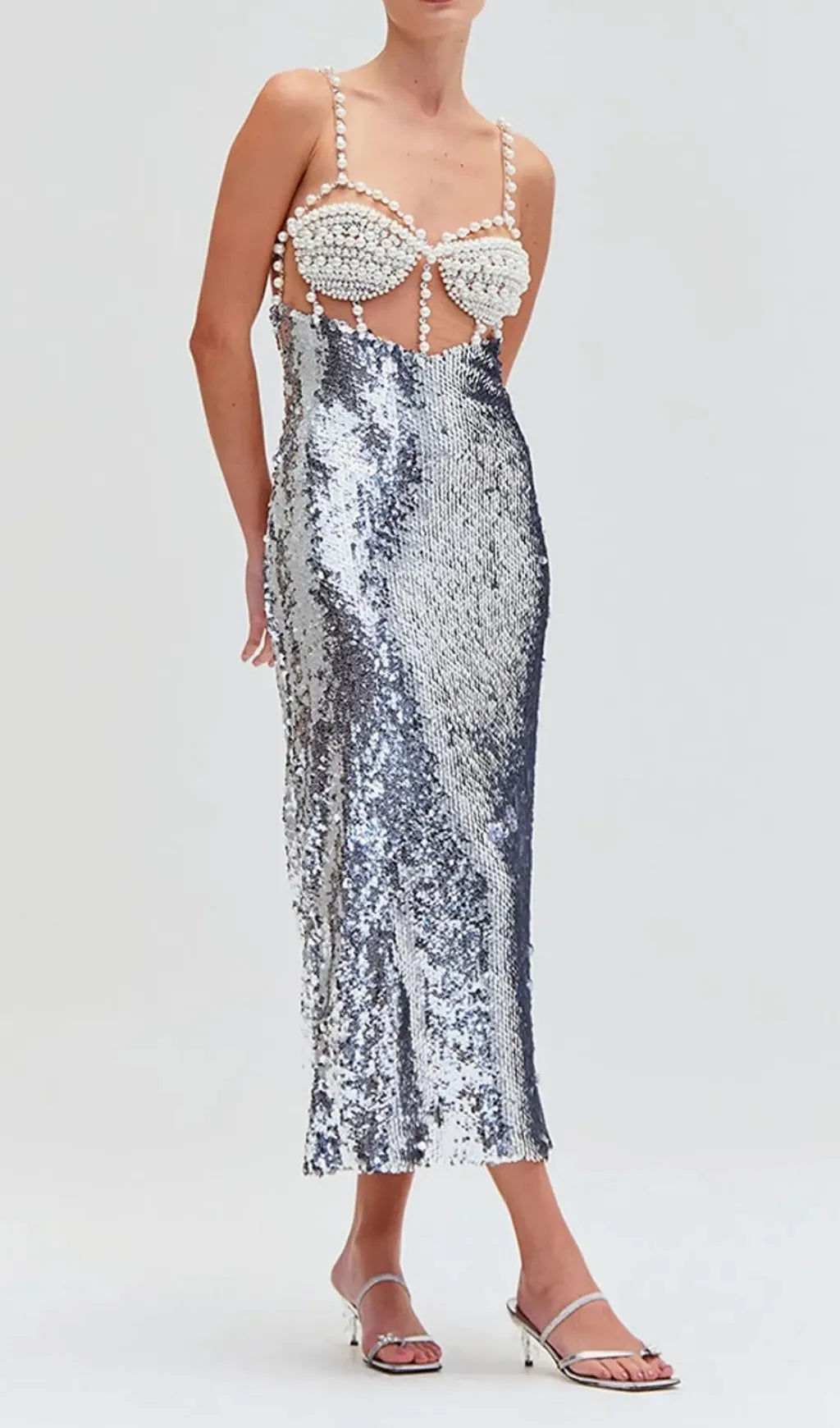 Edalene Beaded Sequin Midi Dress Flowering Girl