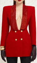 Dana Red Deep-V Diamante Backless Blazer Flowering Girl