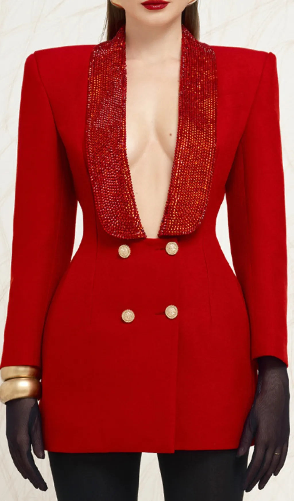 Dana Red Deep-V Diamante Backless Blazer Flowering Girl