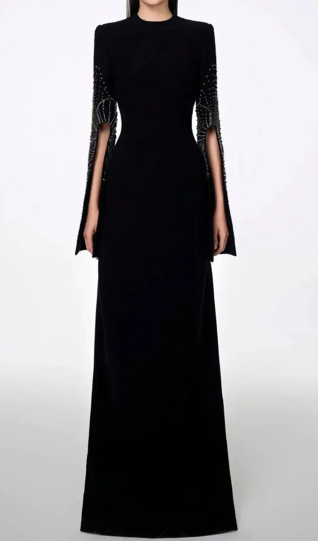 Dalit Black Long Sleeve Diamond Maxi Dress Flowering Girl