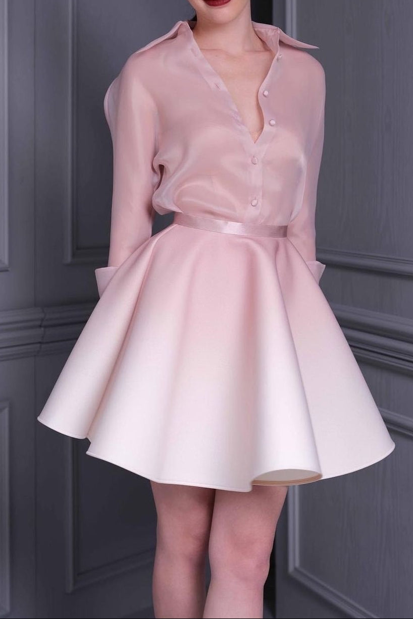 Light Pink Shirt Suit Mini Dress Flowering Girl