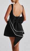 Eimear Black Backless Pearl Bow Mini Dress Flowering Girl